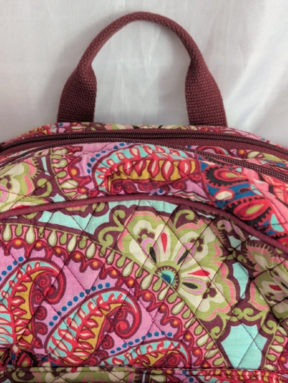 Vera Bradley Pink Paisley-Print Quilted Backpack with Mint Accents